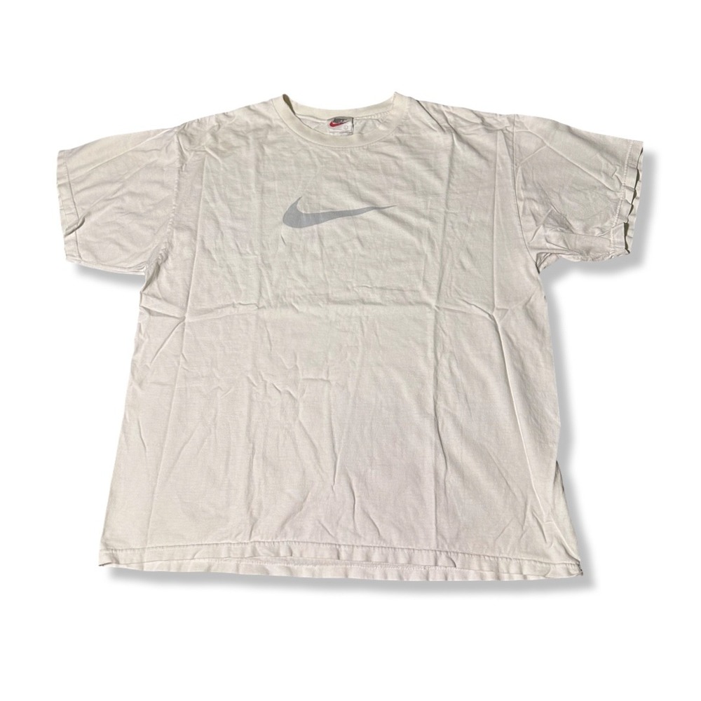Nike T-Shirt Mens Large White Excellent Vintage Center Swoosh Short Sleeve Tee